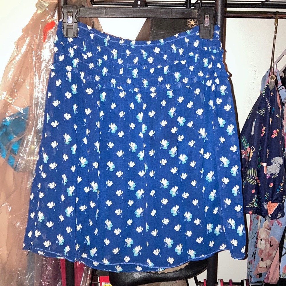 Blue Floral Print Skirt